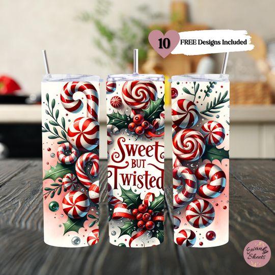 Discover Sweet But Twisted Tumbler, Funny Christmas 20 oz Skinny Seamless Tumbler Wrap, Candy Cane Sublimation Tumbler Wrap, Christmas Tumbler