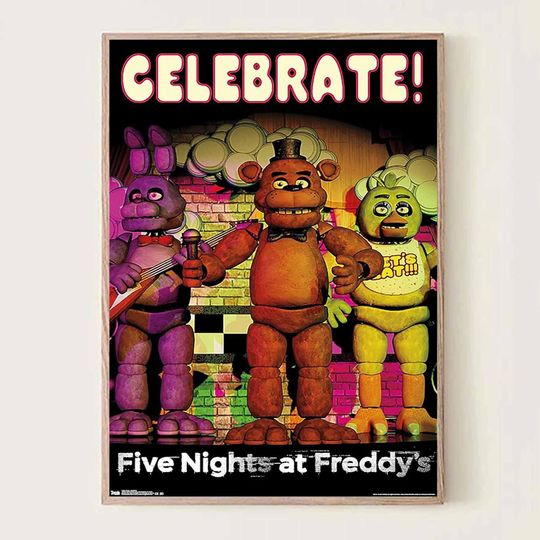 Discover Animatronic Night Poster, Retro Horror Game Art, Colorful Monster Wall Print