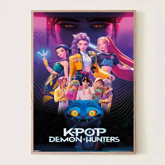 Discover Kpop Hunters Group Poster | Anime Music Team Print | Futuristic Pop Wall Art
