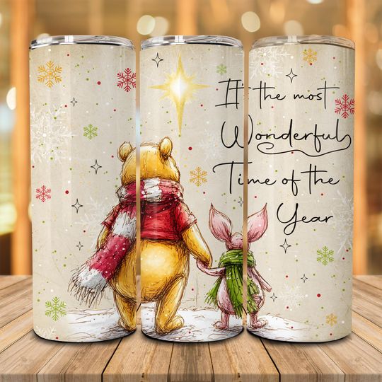 Discover It's the Most Wonderful Time of the Year Tumbler Wrap, Bear & Friends Xmas, Holiday Animals Tumbler, Cartoon Christmas 20oz Skinny Tumbler