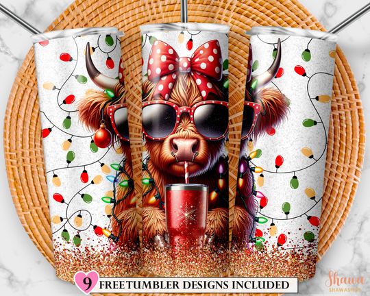 Discover Christmas Highland Cow Tumbler Wrap: 20 oz Skinny Sublimation Design