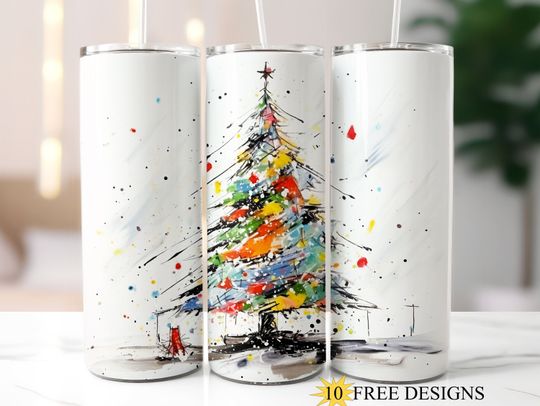 Discover Christmas Tree 20 oz Skinny Tumbler Wrap, Holiday Tumbler Sublimation Design, Winter Snow Tumbler  , Tumbler Wrap 67