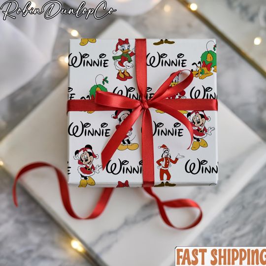 Discover Wrapping Paper Custom Name Disne, Mickey And Friends Holiday Gift Wrap, Xmas Presents Packaging, Funny Christmas Gift Wrap for Kids
