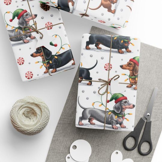 Discover Dachshund Christmas Wrapping Paper, Festive Dog Gift Wrap, Holiday Decor, Pet Lover Present, Sausage Dog Christmas Pattern