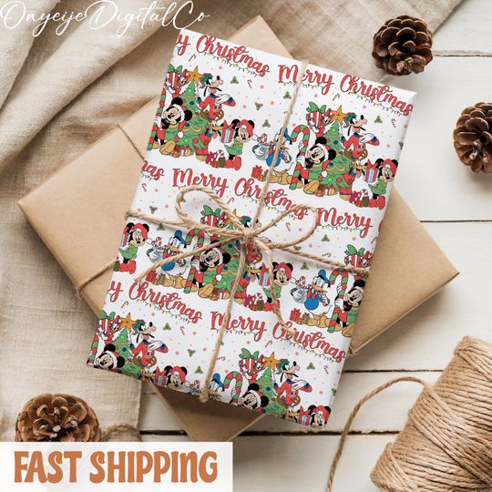 Discover Christmas Disney Wrapping Paper, Mickey And Friends Holiday Gift Wrap, Xmas Presents Packaging