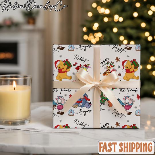 Discover Winnie The Pood Christmas Wrapping Paper, Disne Xmas Gift Wrap, Festive Holiday Presents Packaging, Christmas Winnie The Pooh Wrapping Paper