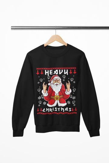 Discover Heavy Metal Santa Sweatshirt for Men and Women, Ugly Christmas Rock Holiday Crewneck