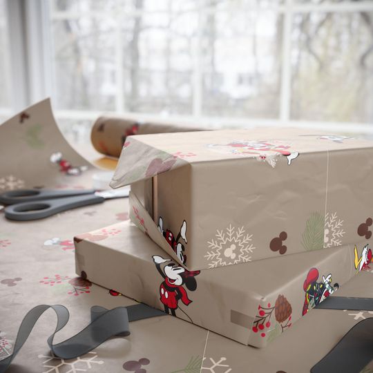 Discover Christmas Character Pattern Wrapping Paper | Holiday Mickey Snowflake Kraft