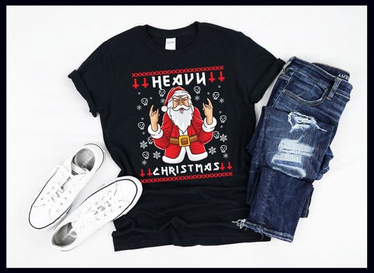 Heavy Metal Christmas | Sleigher | Hail Santa Claus | Rock Music | Guitar | Guitarist | T-Shirt | Tank Top | Sweatshirt | Hoodie