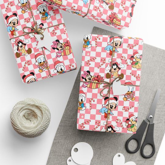 Discover Disney Christmas Wrapping Paper For Kids | Cute Christmas Gift Wrap | Mickey Minnie Xmas Paper | Kawaii Disney Gift Wrap|Pink Wrapping Paper