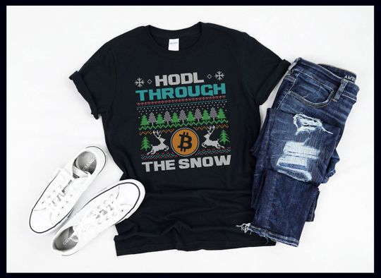 Discover Ho Ho Hodle | I'm Holding Through The Snow | BTC Crypto Trading | Bitcoin Ugly Sweater | T-Shirt | Tank Top | Sweatshirt | Hoodie