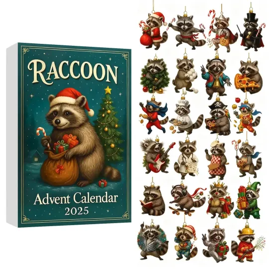 Discover Advent Calendar 2025 Christmas Decorations Gifts 2D Raccoon for Kids Boys Girls