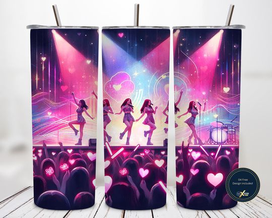 Discover pop Concert 20 Oz Tumbler Wrap Sublimation Design, Girl Band Stage Lights, Neon Heart