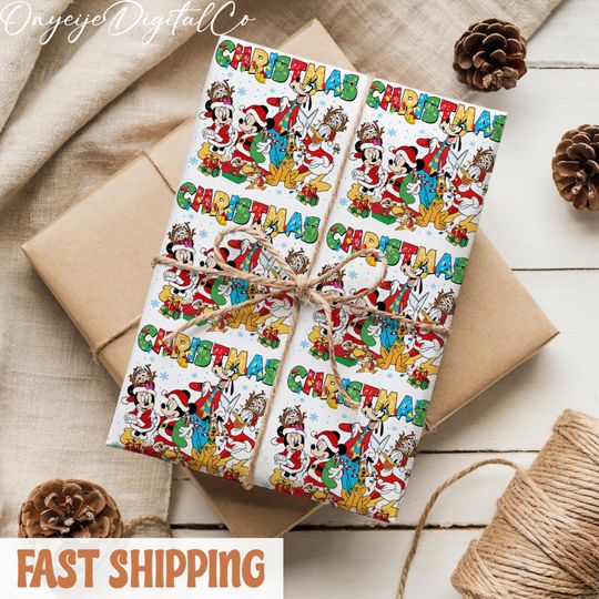 Discover Christmas Mickey And Friends Disney Wrapping Paper, Festive Holiday Disney Gift Wrap, Xmas Presents Packaging