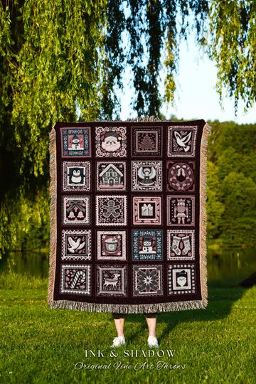 Discover Victorian Gothic Christmas Tapestry Blanket Woven Throw Burgundy Festive Home Decor