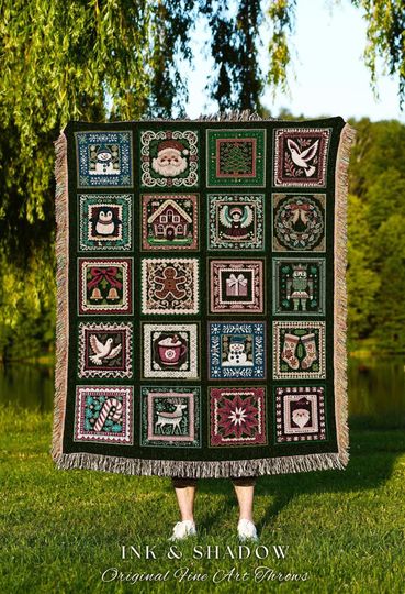 Discover Scandi Folk Art Christmas Throw Woven Blanket Nordic Rustic Winter Holiday Blanket