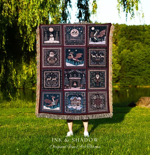 Discover Sugarplum Dragon Woven Blanket - Festive Cozy Christmas Boho Seasonal Home Decor