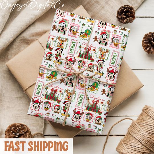 Discover Mickey And Friends Wrapping Paper, Christmas Disney Gift Wrap, Xmas Presents Packaging