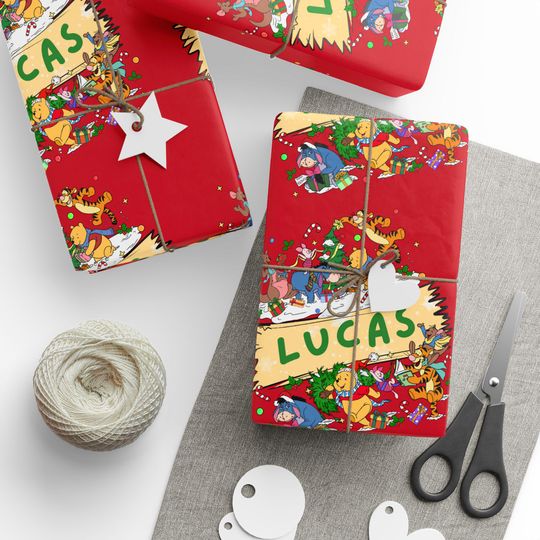 Discover Personalized Winnie the Pooh Christmas Wrapping Paper, Custom Disney Gift Wrap ,Tigger Eeyore Piglet Xmas Gift
