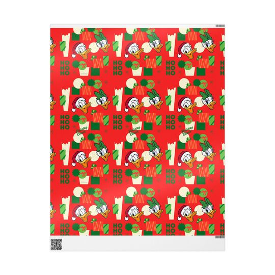 Discover Disney Wrapping Papers, Christmas Gift Wrap, Donald Duck and Daisy Inspired, Festive Stationery, Holiday Wrapping Paper