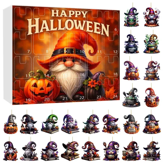 Discover Halloween Advent Calendar 2025 of 2D Acrylic Gnomes Hanging Decoration Ornament