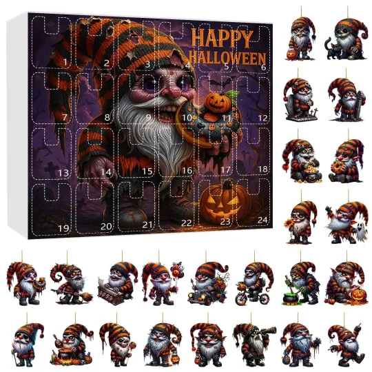 Discover Halloween Advent Calendar 2025 of 2D Acrylic Gnomes Hanging Decoration Ornament