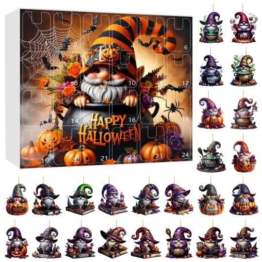Discover Halloween Advent Calendar 2025 of 2D Acrylic Gnomes Hanging Decoration Ornament