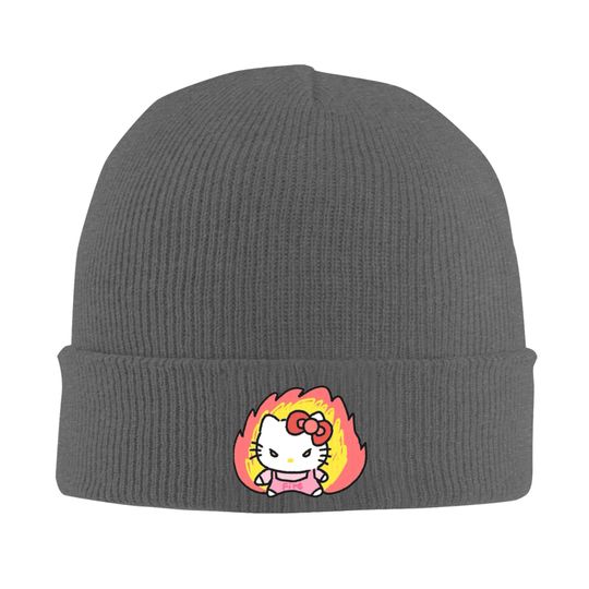 Angry Expression Hello Kitty Knit Beanie Hat Unisex Autumn Winter Head Wrap