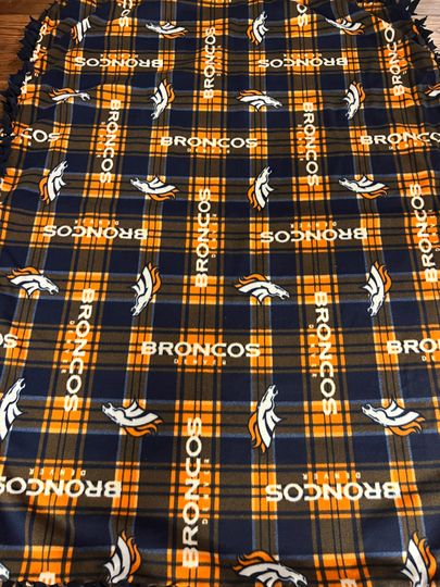 two piece hand tied Denver Broncos fleece blanket