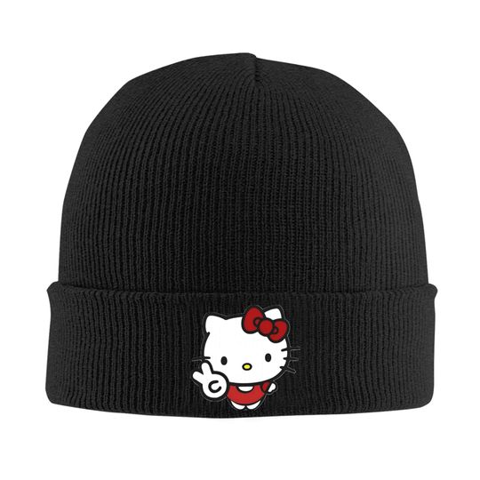 Peace Sign Hello Kitty Knit Beanie Hats - Unisex Winter Graphic Cap