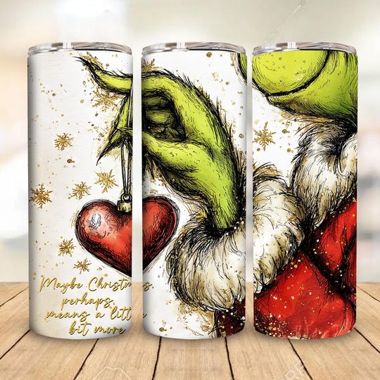 Discover Vintage Handwrite Green Guy Skinny Tumbler  , Retro Christmas 20oz Wrap, Funny Holiday Movie Thief Tumbler Design, Merry Christmas Design