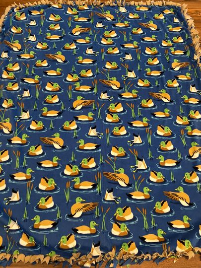 Two-Piece Hand-Tied Mallard Duck Fleece Woven Blanket