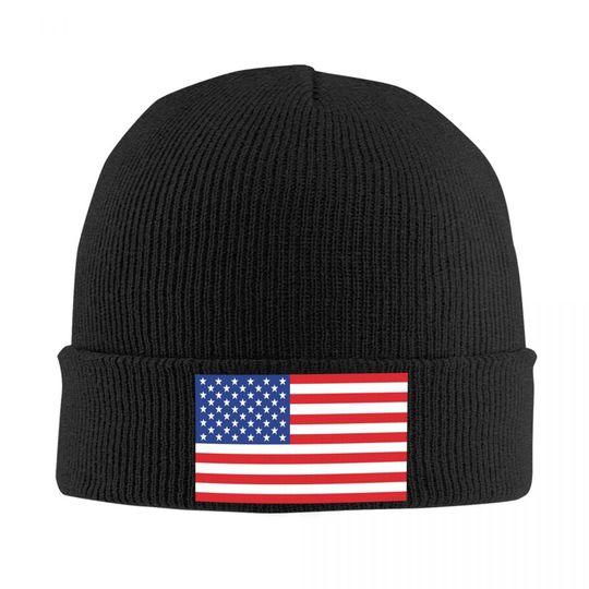 Custom USA American Flag Knit Beanie Unisex Winter Skull Cap