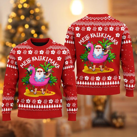 Mele Kalikimaka 3D All Over Printed T-shirt, Hawaiian Santa Ugly Christmas Sweater