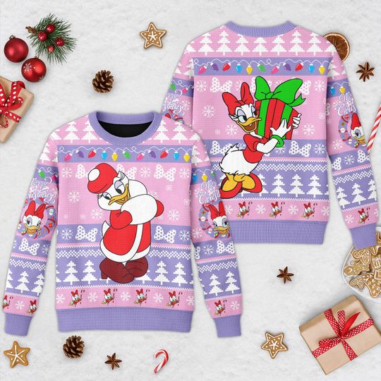 Discover Disney Daisy Duck Ugly Christmas Sweater, Mickey Mouse Movie Xmas Sweatshirt, Daisy Duck Character Christmas Gift For Men Women Kid