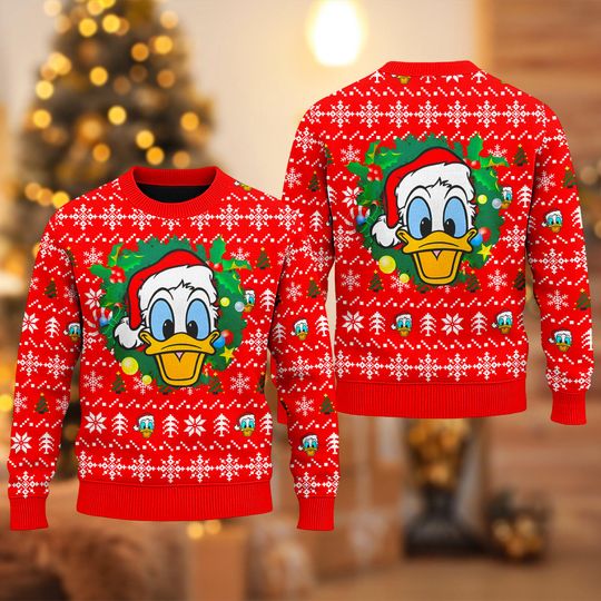 Discover Funny Duck Head Ugly Christmas Sweater, Duck Santa Red Hat Xmas Sweatshirt, Christmas Gift For Men Women Kid, Santa Christmas Gift
