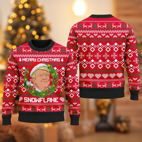 Discover Merry Christmas Snowflake Sweatshirt, Funny Trump Santa Ugly Christmas Sweater, Sarcastic Trump Xmas Shirt, Christmas Gift For Republican