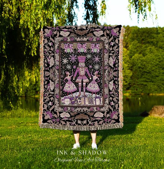 Rustic Lavender Nutcracker Woven Blanket for Holiday Decor and Bohemian Christmas Style
