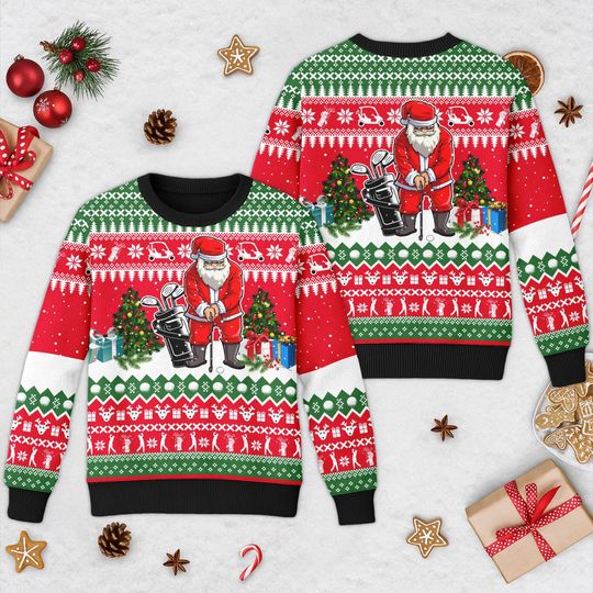 Discover Santa Golfer Ugly Christmas Sweater, Santa Love Golf Xmas Sweatshirt, Golfing Christmas Gift For Men Women, Golf Player Holiday Xmas Shirt