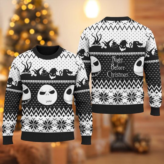 Discover The Nightmare Before Christmas Skeleton 3D Ugly Christmas Sweater, Jack Skellington Xmas Sweatshirt, Jack Skellington Gift For Men Women Kid