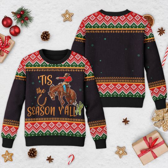 Discover Cowboy Desert Ugly Christmas Sweater, Tis The Season Y'all Xmas Sweatshirt, Western Christmas Gift For Men Women Kid, Cowboy Christmas Shirt