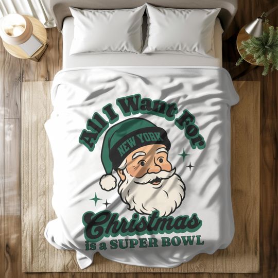 New York Football Christmas Fleece Blanket, Super Bowl Fan Gift, Santa Festive Throw Blanket