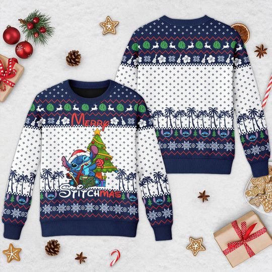 Discover Merry Stitchmas Quotes 3D All Over Printed T-shirt, Cartoon Movie Ugly Christmas Sweater, Xmas Sweatshirt, Christmas Gift For Men Women Kid
