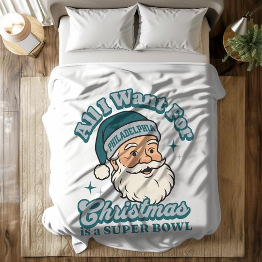 Philadelphia Football Christmas Fleece Blanket, Eagle Fan Gift, Santa Festive Throw Blanket