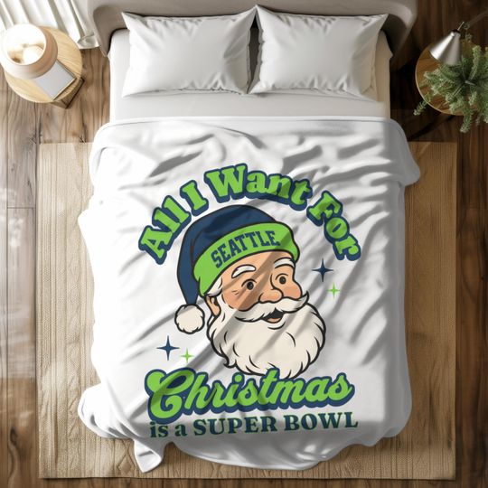 Seattle Football Fleece Blanket - Christmas Super Bowl Santa Gift for Seahawks Fans