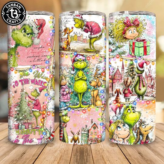 Discover Retro Maybe Christmas Perhaps Tumbler Wrap Png, Green Character Christmas 20oz Skinny Tumbler Wrap Png, Christmas Tumbler Png