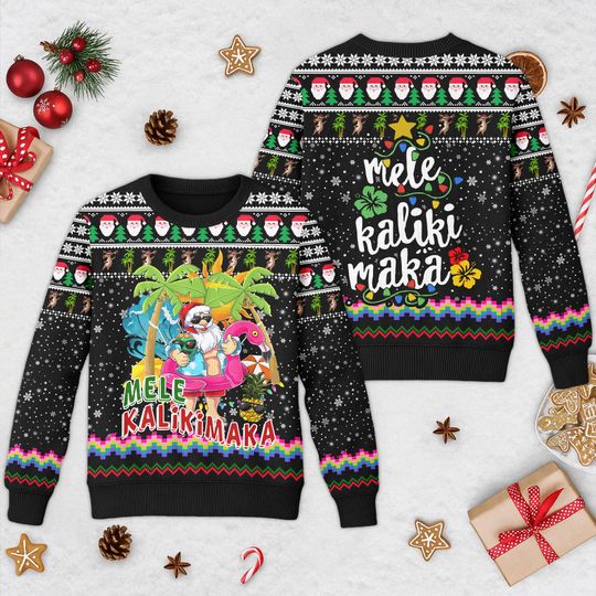 Discover Hawaii Santa Claus Ugly Christmas Sweater, Santa Vacation Xmas Sweatshirt, Christmas Song Gift For Men Women, Funny Santa Hawaiian Jumper