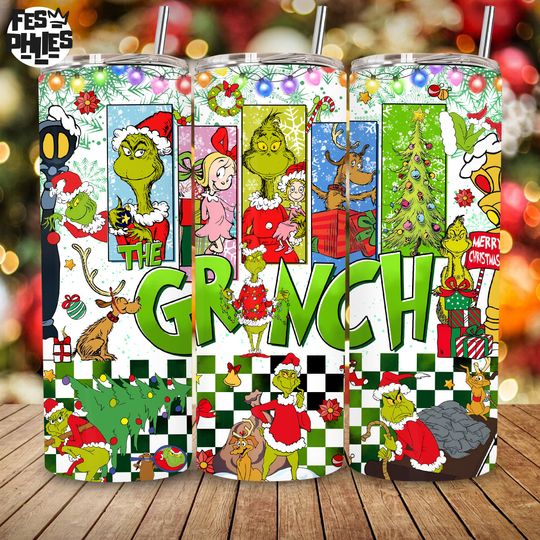 Discover Green Character Christmas 20oz Skinny Tumbler Wrap PNG, Funny Christmas Thief Eww People Design, Holiday Movie Tumbler Digital File