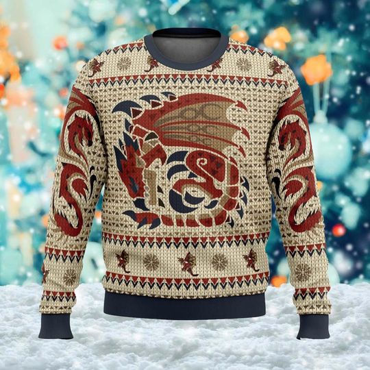 Discover Flying Wyvern Seasonal Shirt, Monster Ecosystem Ugly Christmas Sweater, Apex Monster Ancestral Forest Inspired Xmas Sweatshirt