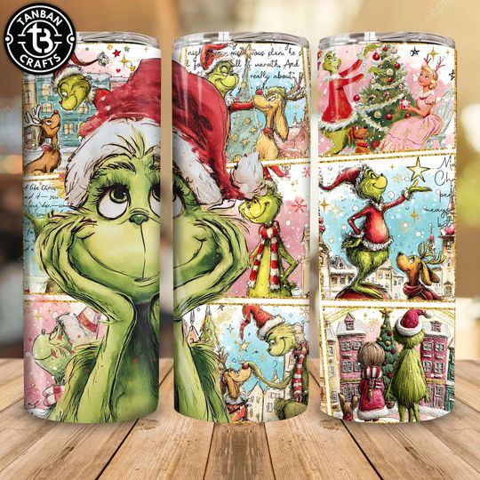 Discover Maybe Christmas Perhaps Tumbler Wrap Png, Green Character Christmas 20oz Skinny Tumbler Wrap Png, Christmas Tumbler Png